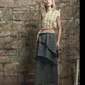 Rosie Assoulin Yellow and white checked one shoulder Top
